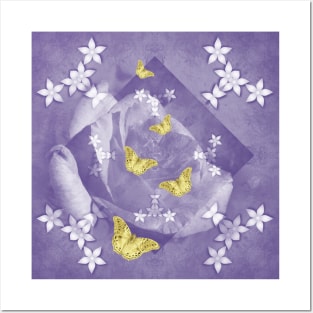 Secret Garden in Ultraviolet with Gold Butterflies Posters and Art